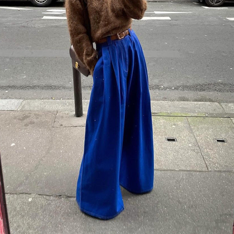 Style Blue High-waisted Wide-leg Pants