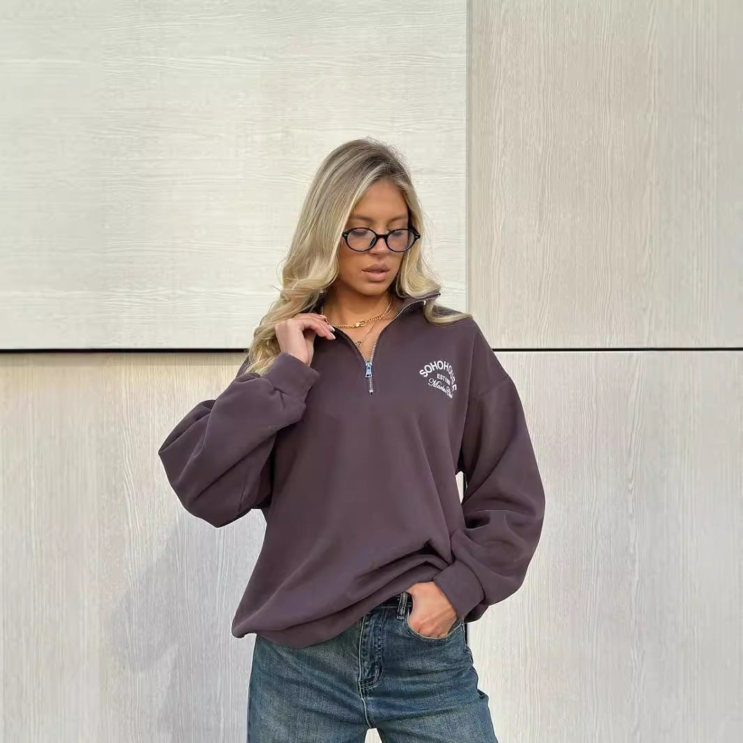 Sweat-shirt oversize décontracté et élégant à demi-zip