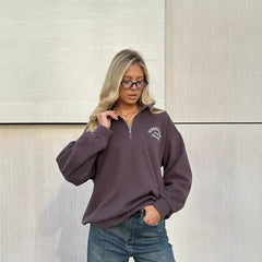 Sweat-shirt oversize décontracté et élégant à demi-zip