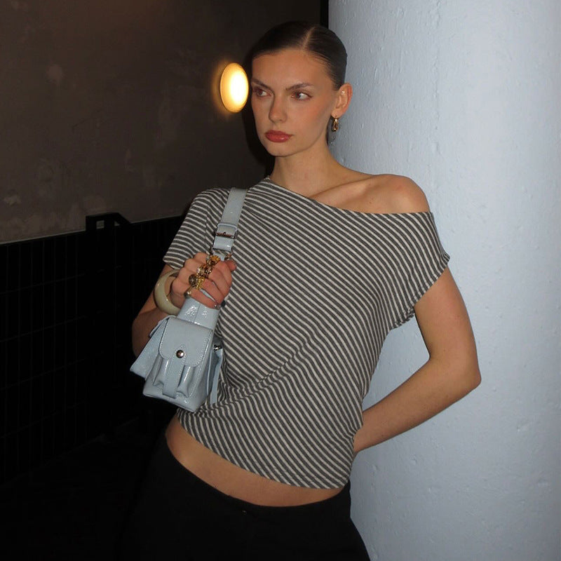 Outing Casual Striped Off Shoulder Top