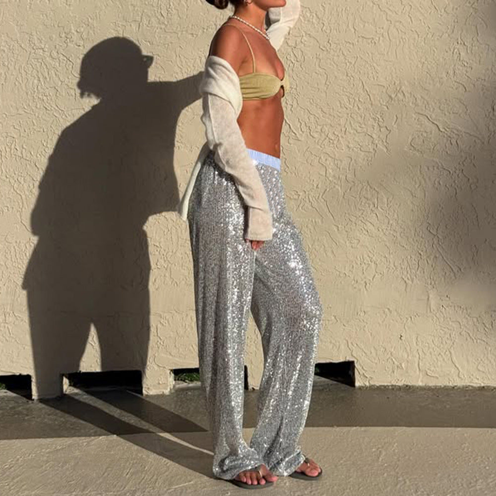 Out Daily Chic Shiny Sequin Pants
