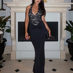 Party Exquisite Lace Halter Maxi Dress