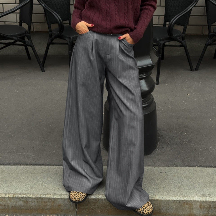 Elegant Professional Pinstriped Wide Leg Pants