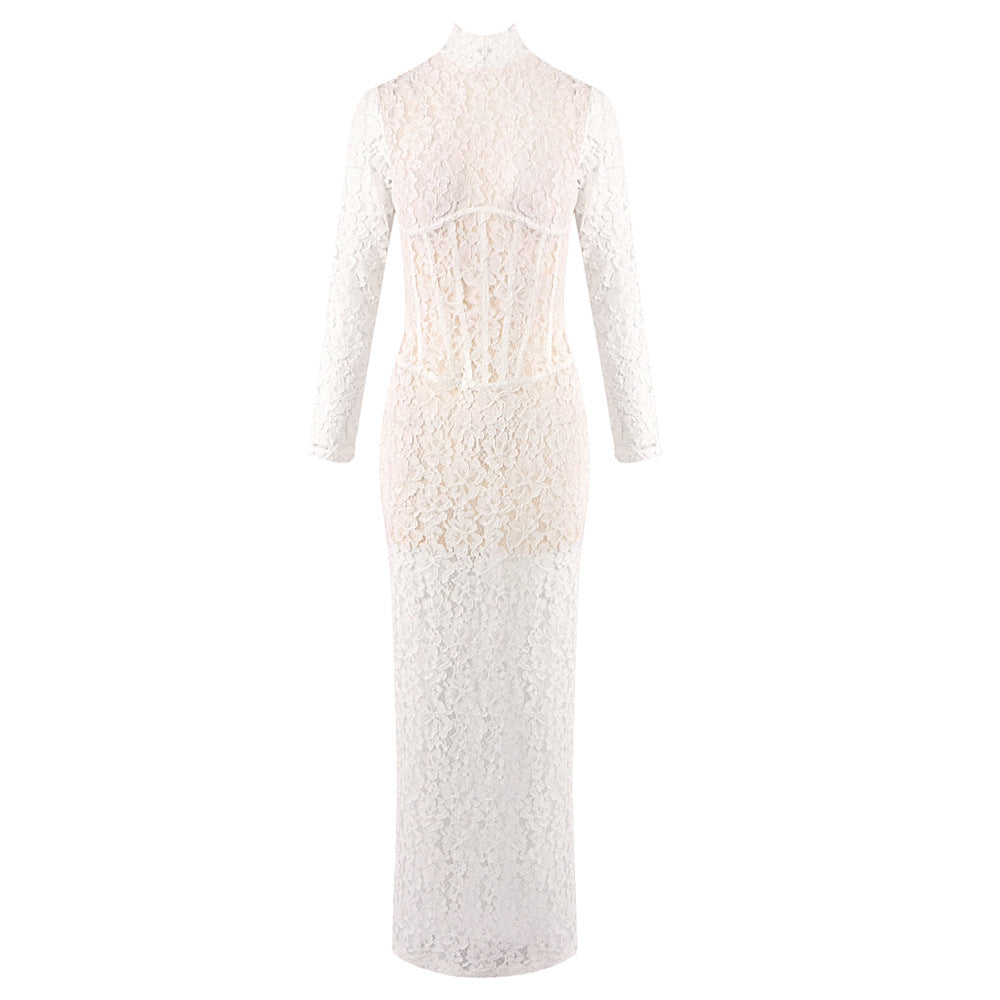 Elegant Luxurious White Lace Maxi Dress