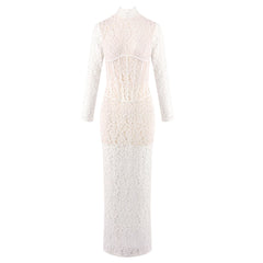 Elegant Luxurious White Lace Maxi Dress