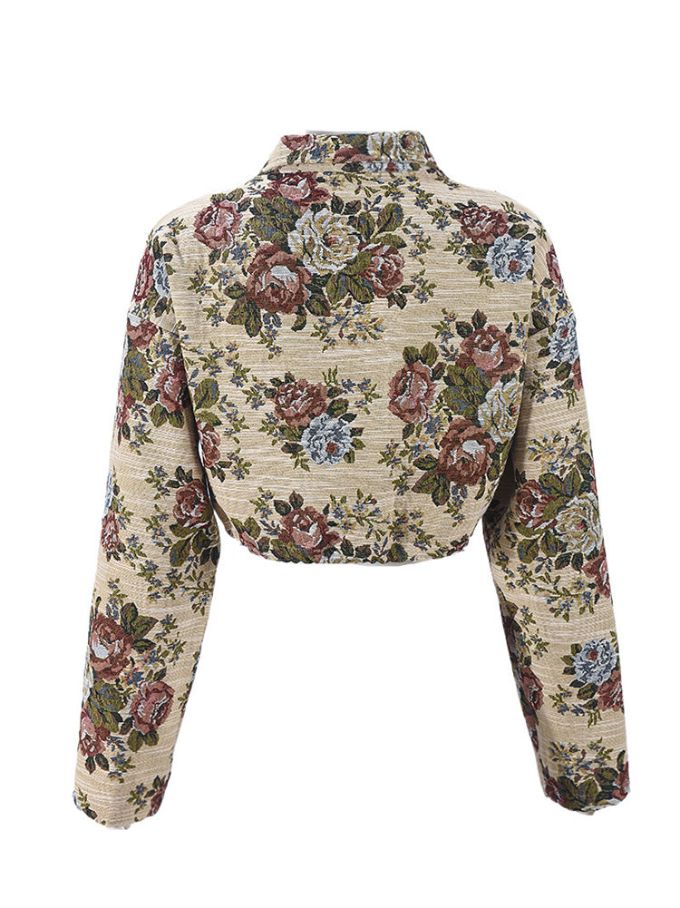 Vintage Floral Zip-Up Crop Jackets