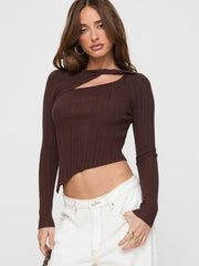 Leisure Chic Cut-out Knit Long Sleeve Top