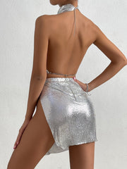 Ensemble deux pièces argenté futuriste essentiel