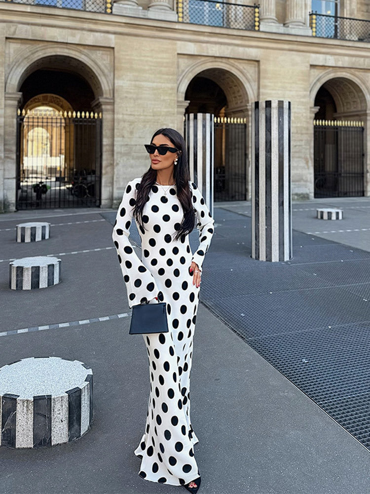 Black and White Polka Dot Mermaid Maxi Dress