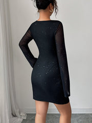 Party Sequined Sheer Long Sleeve Dress