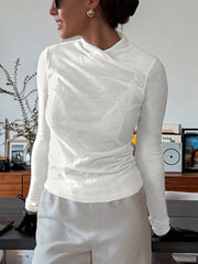 Haut à manches longues froncé et col en V confortable et décontracté 