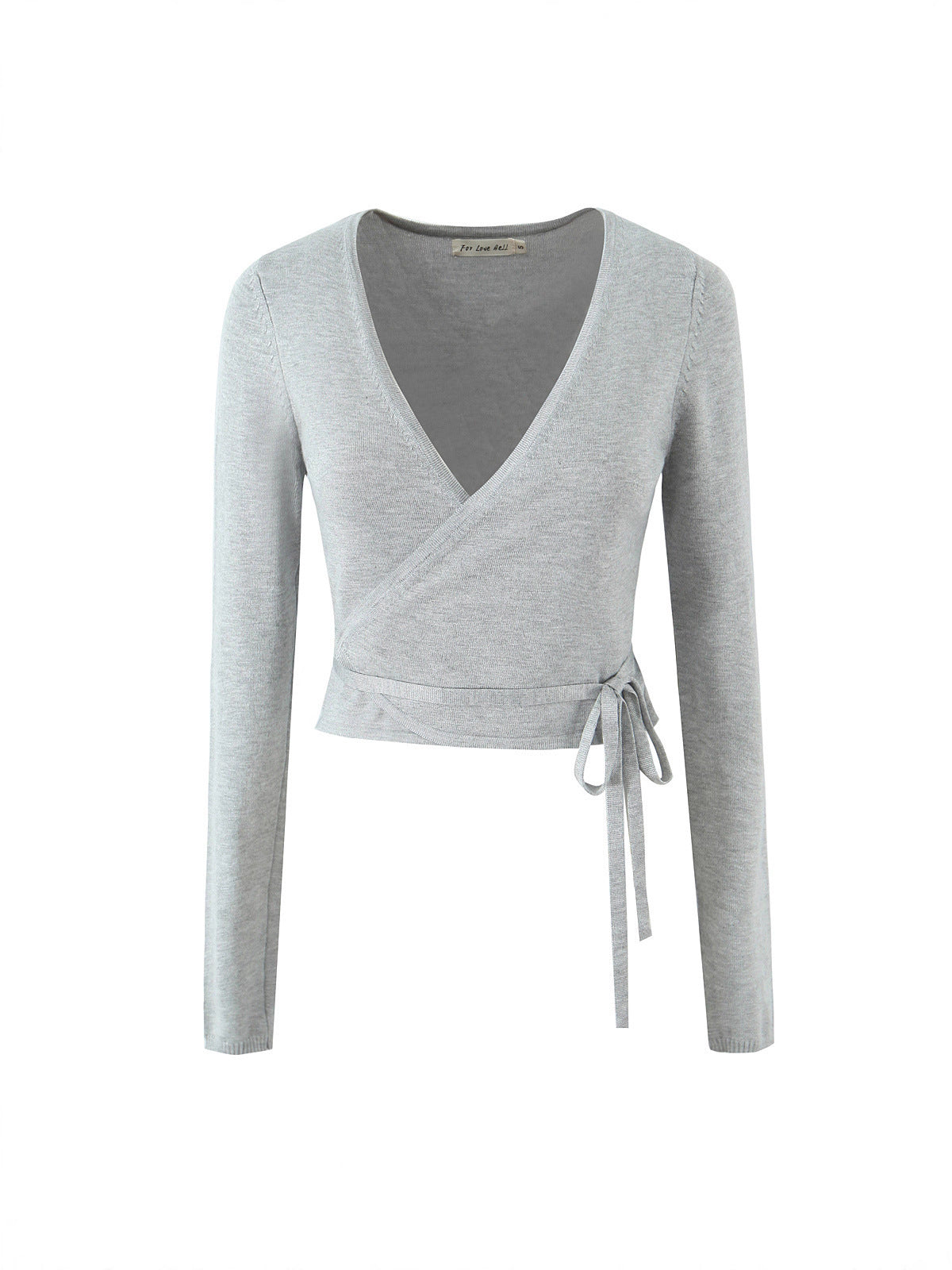 Simple Gray Cross-wrap Knit Top