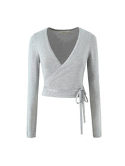 Simple Gray Cross-wrap Knit Top