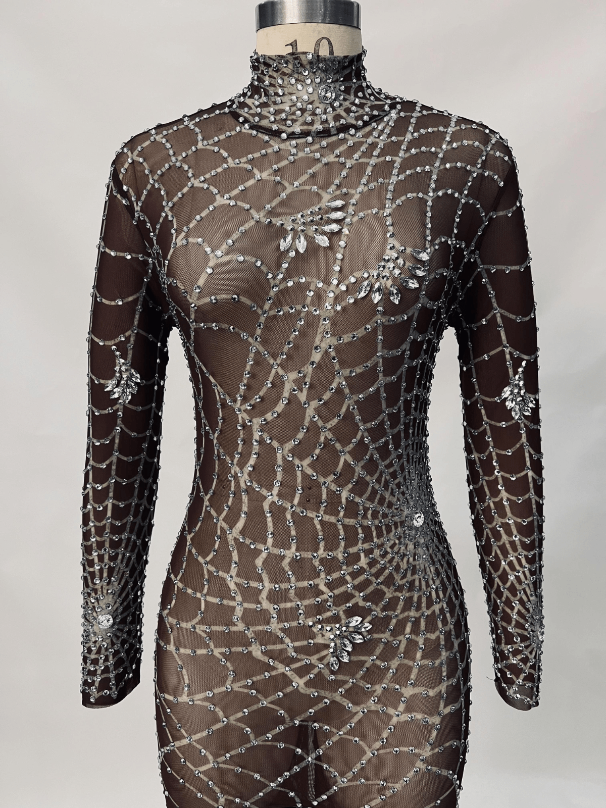 Cobweb Print Embellished Jumpsuit In Chocolate