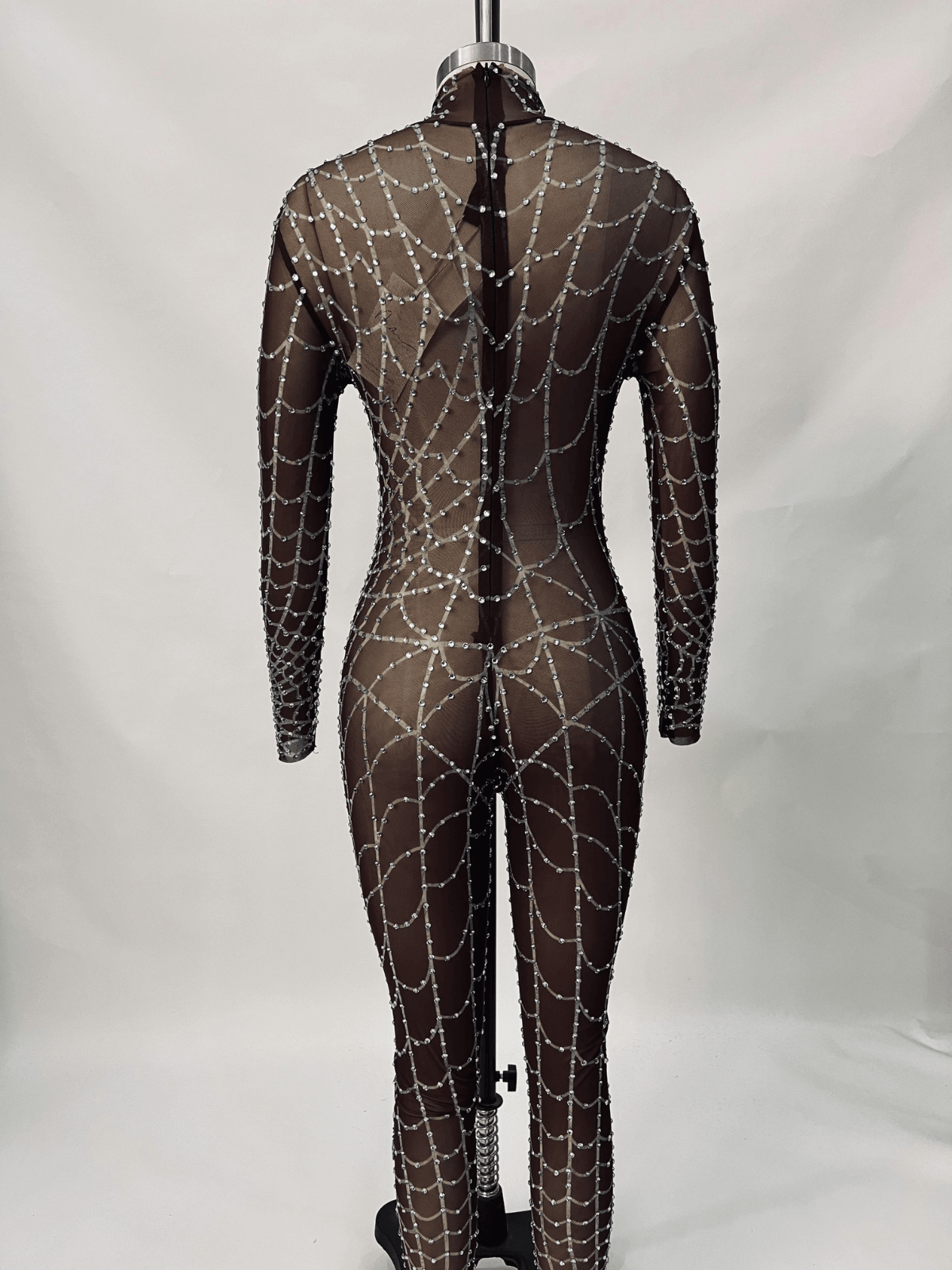 Cobweb Print Embellished Jumpsuit In Chocolate