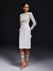 Robe midi en dentelle à manches longues 