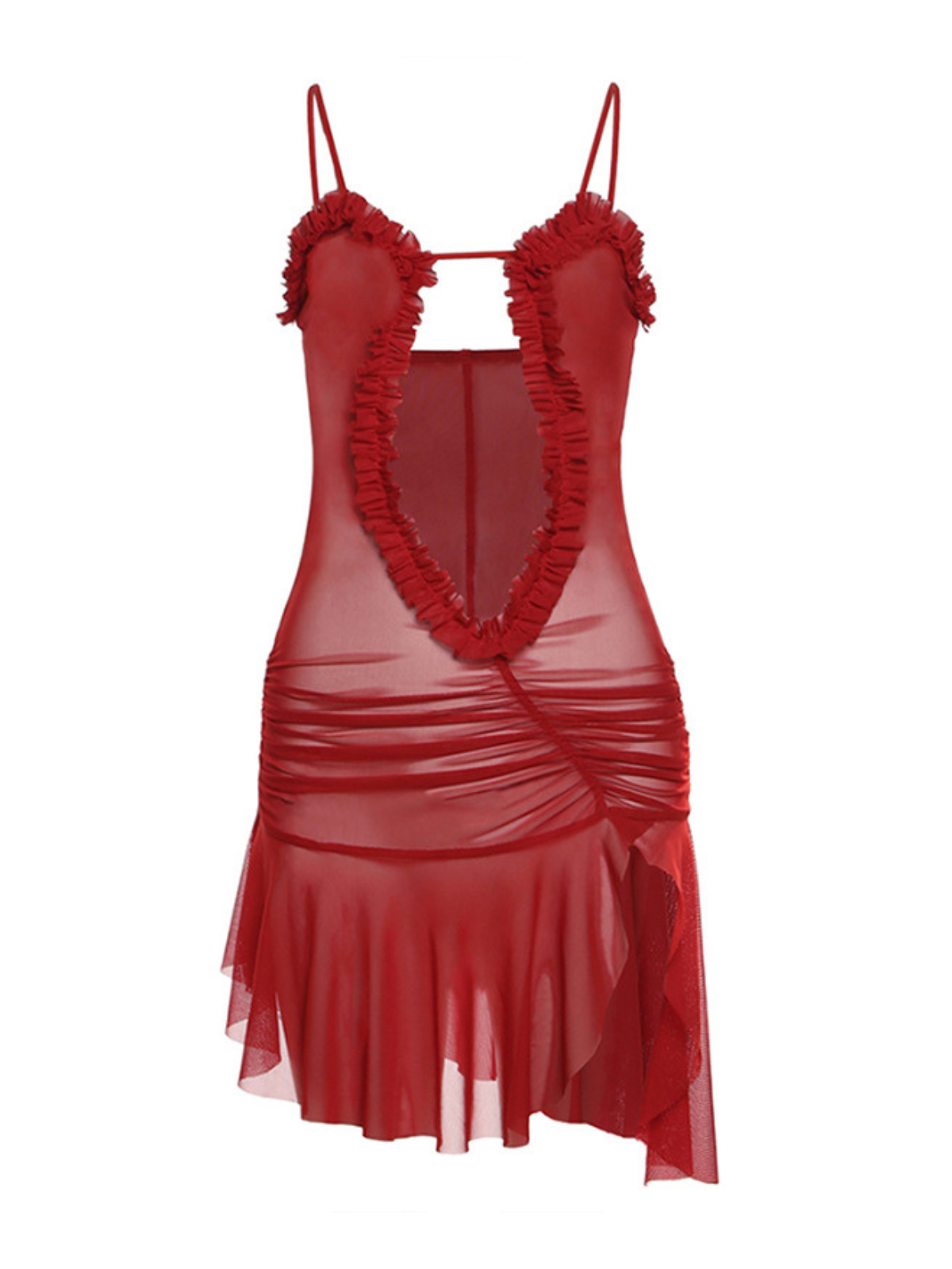 Robe rouge en maille imprimée froncée. 