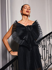 Spaghetti Bow Flower Ruched Dress