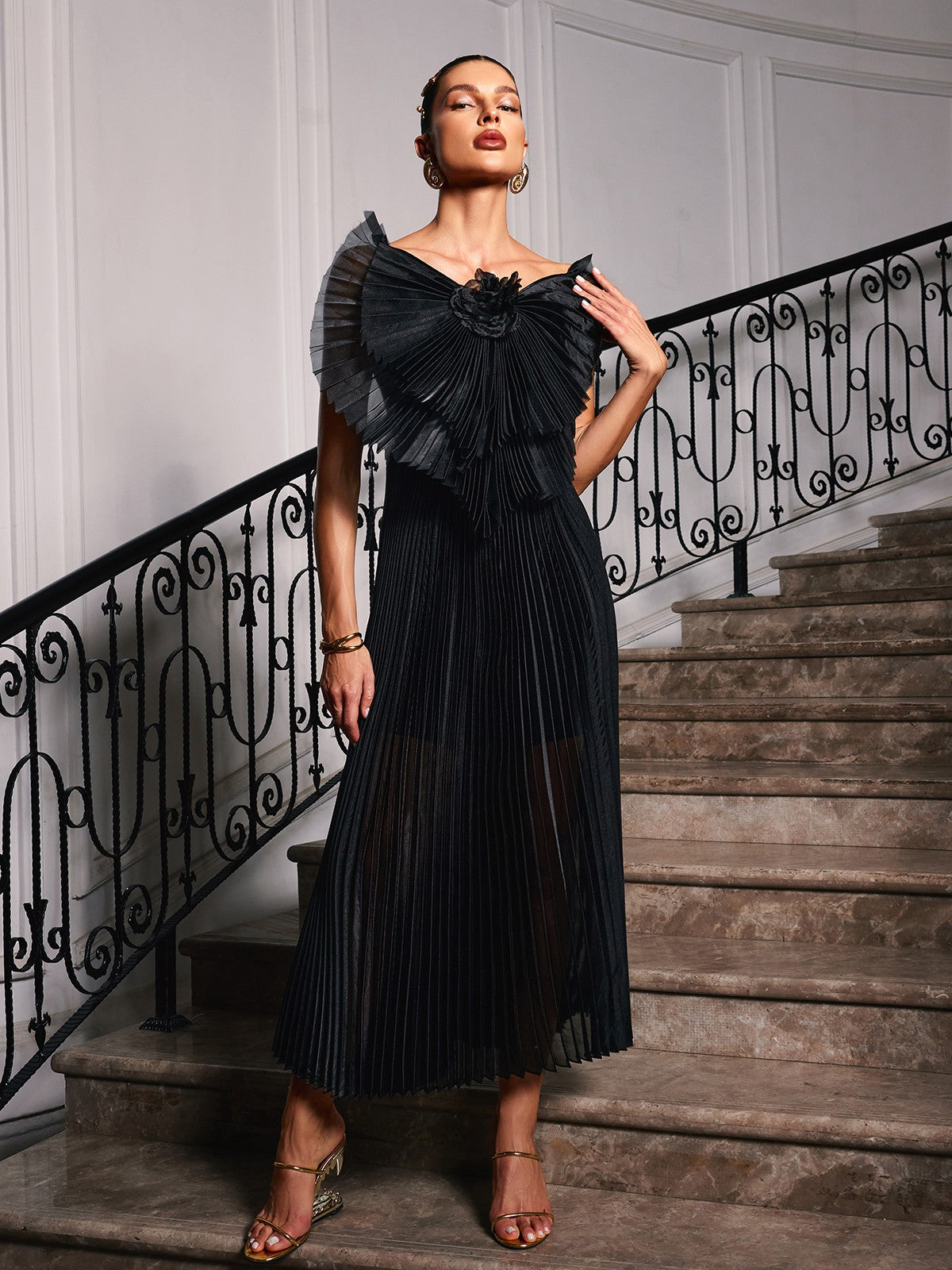 Spaghetti Bow Flower Ruched Dress
