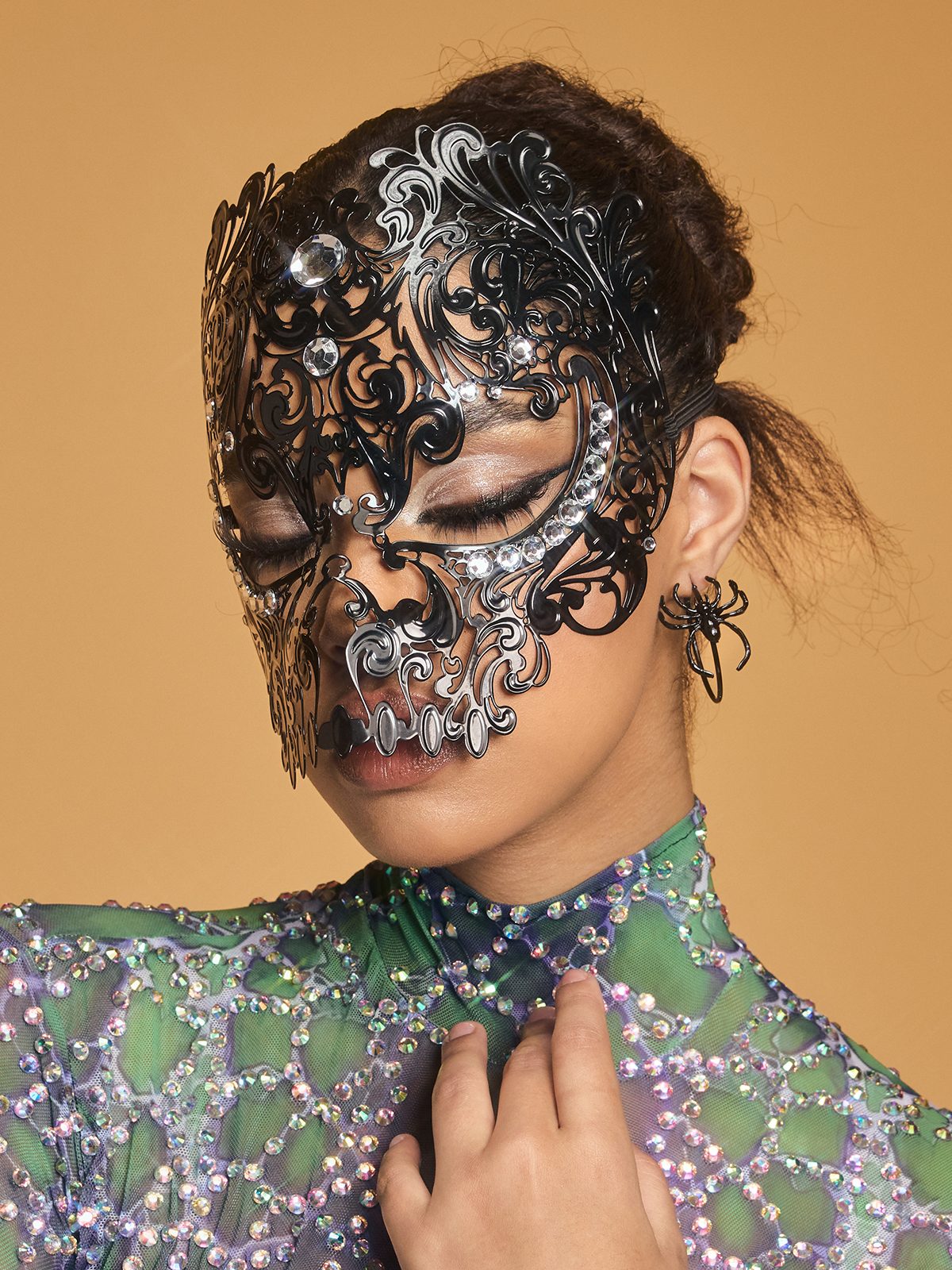 Rhinestone Metallic Mask