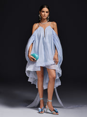 Spaghetti Draped Ruffle Midi Dress