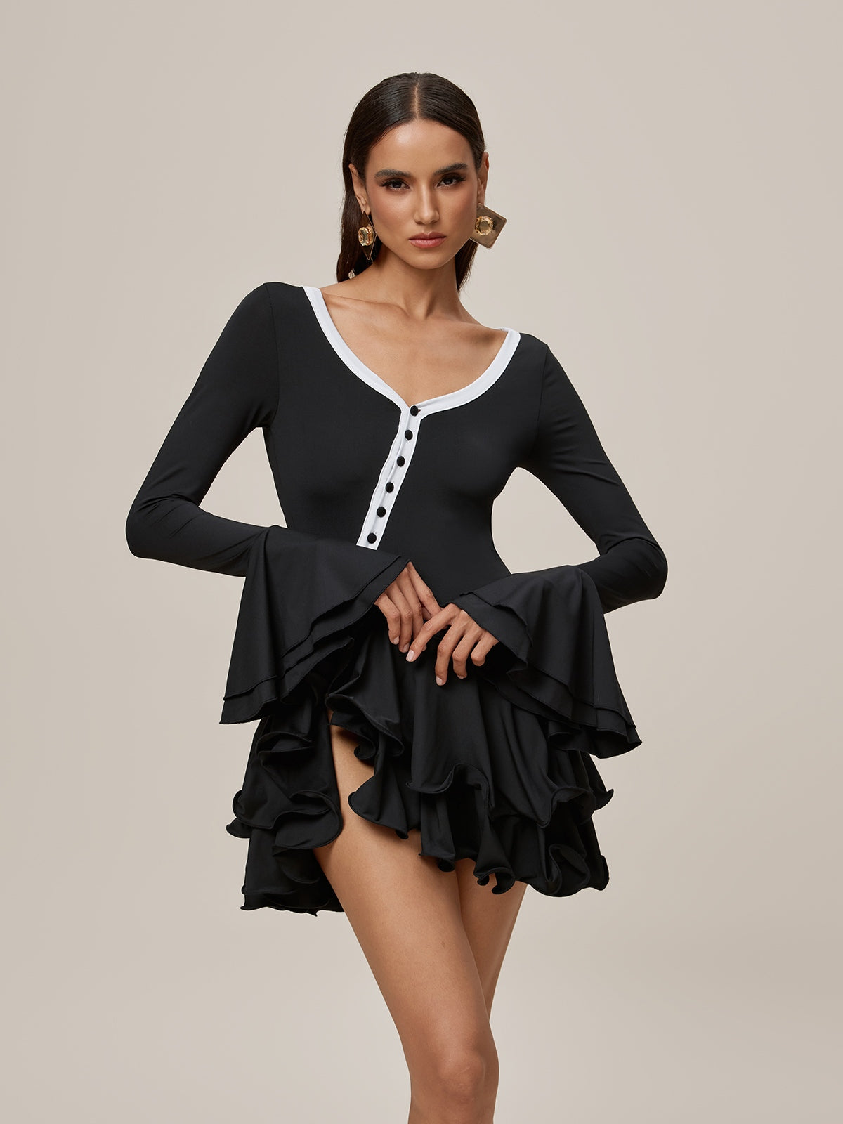 Bell Sleeve Ruffle Mini Dress
