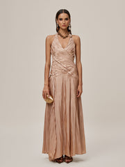 Halterneck Ruched Draped Maxi Dress