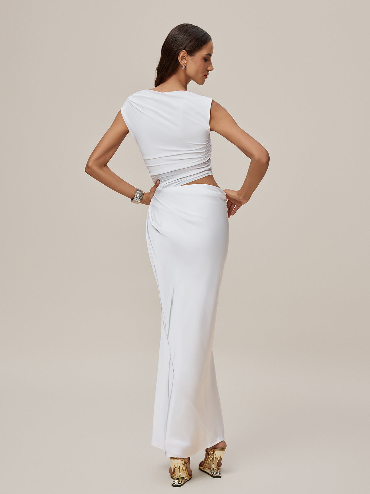 Sleeveless Cutout Ruched Maxi Dress