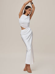 Sleeveless Cutout Ruched Maxi Dress