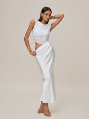 Sleeveless Cutout Ruched Maxi Dress
