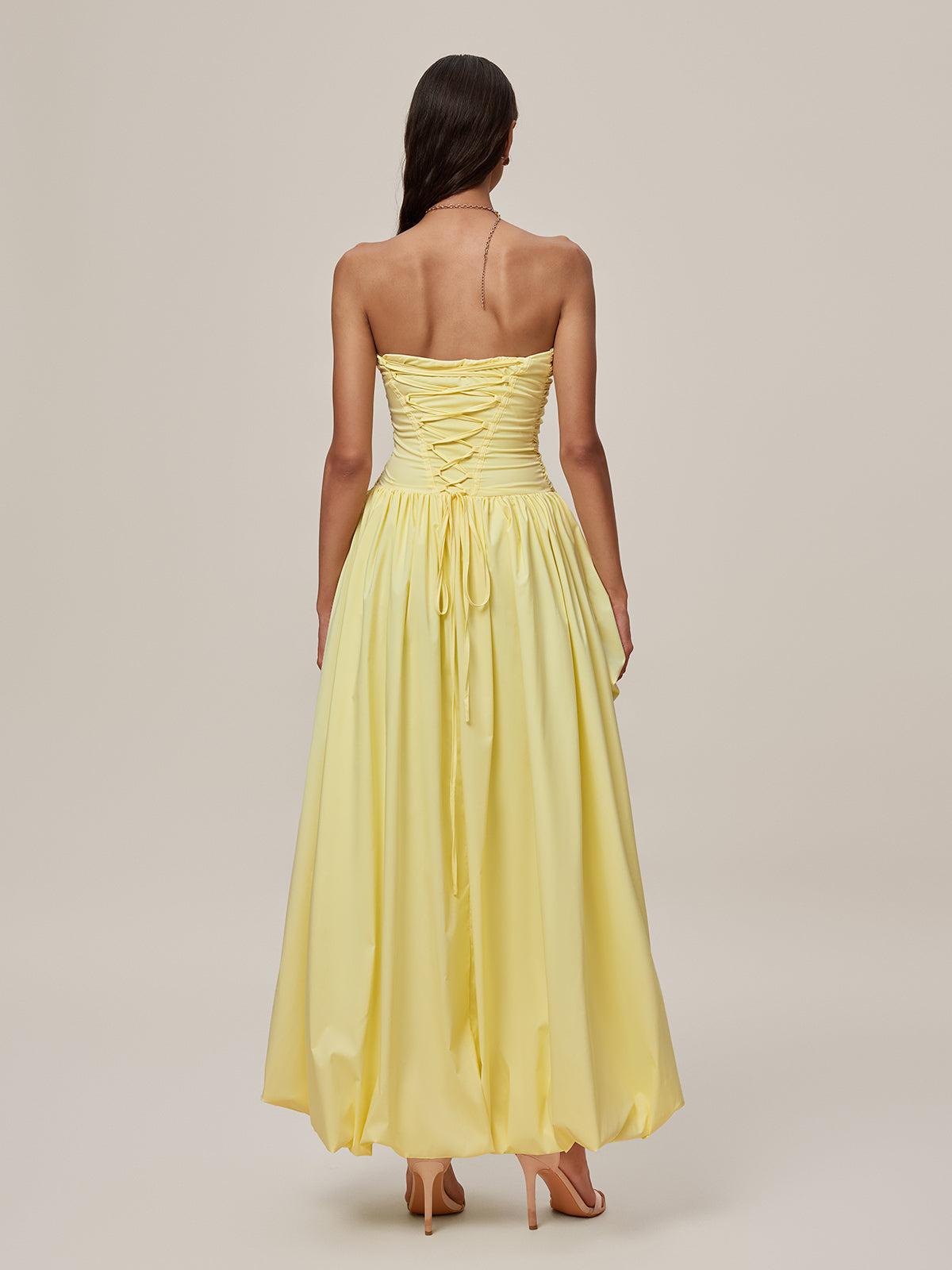 Strapless Lace Up Bubble Maxi Dress