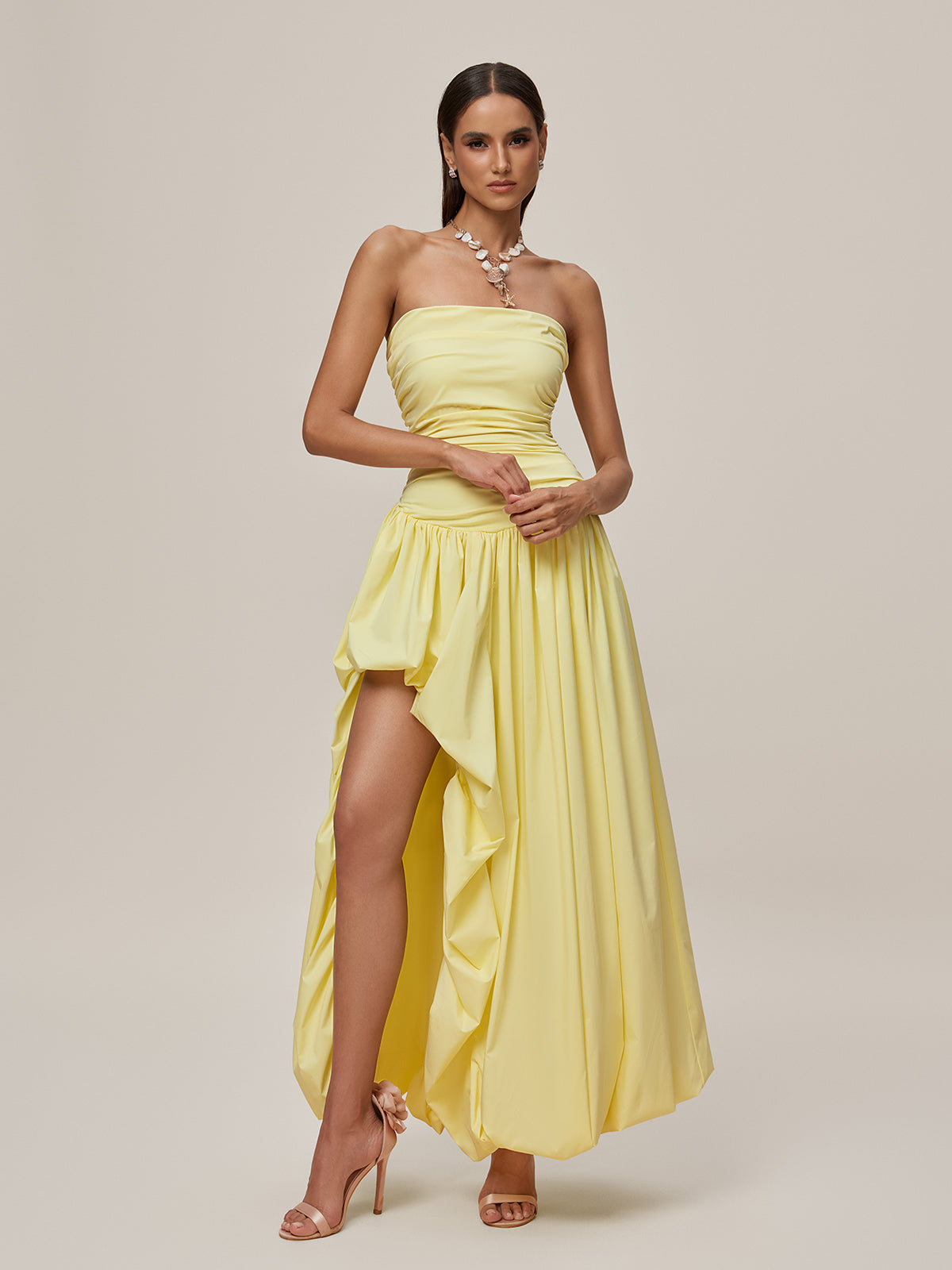 Strapless Lace Up Bubble Maxi Dress