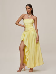 Strapless Lace Up Bubble Maxi Dress