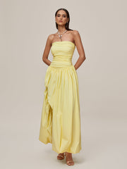 Strapless Lace Up Bubble Maxi Dress