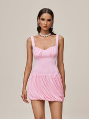 Ruched Bubble Mini Dress In Pink