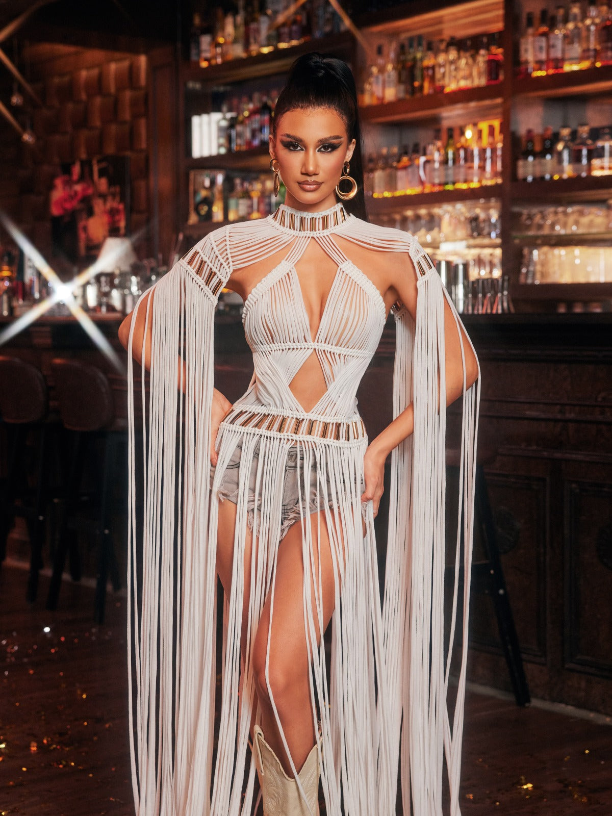 Robe de plage en maille à franges 