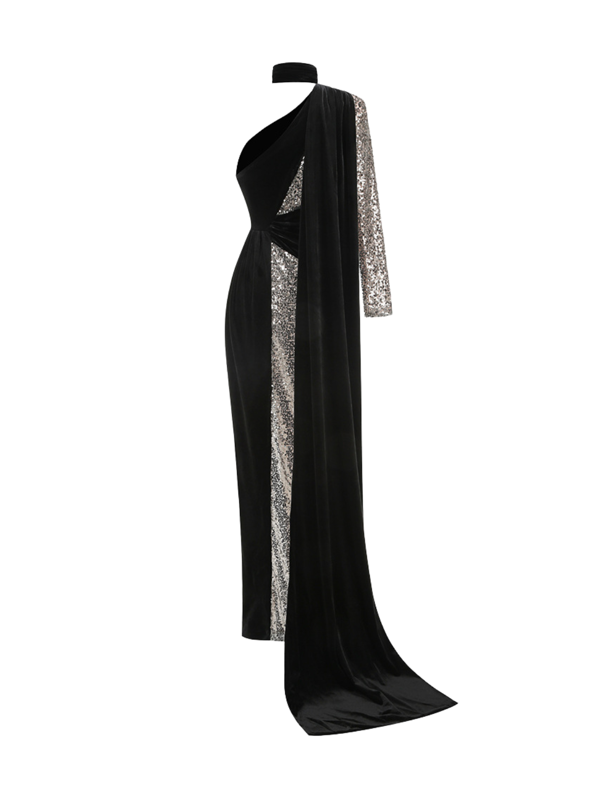 Robe maxi fendue à une épaule 