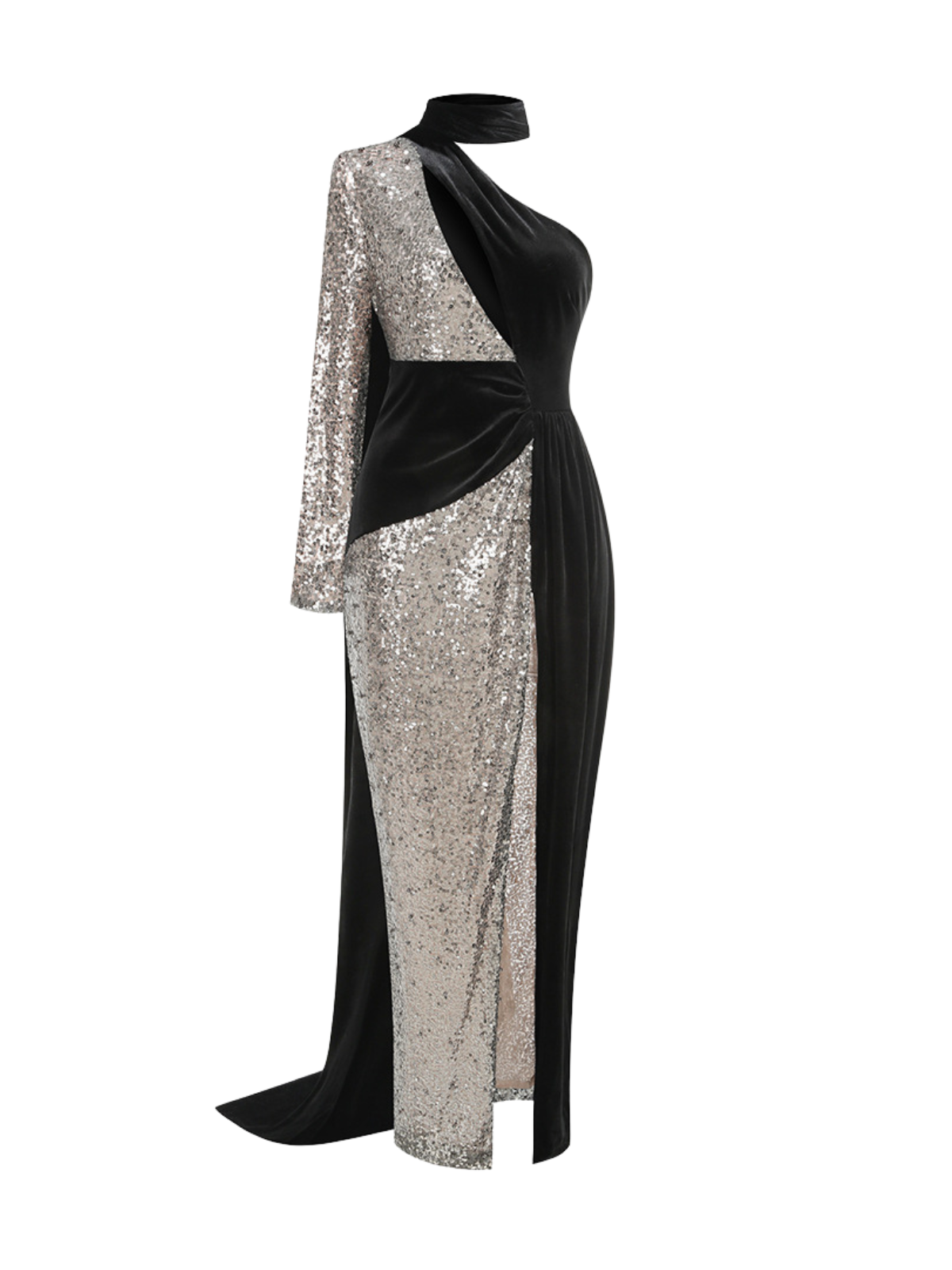 Robe maxi fendue à une épaule 