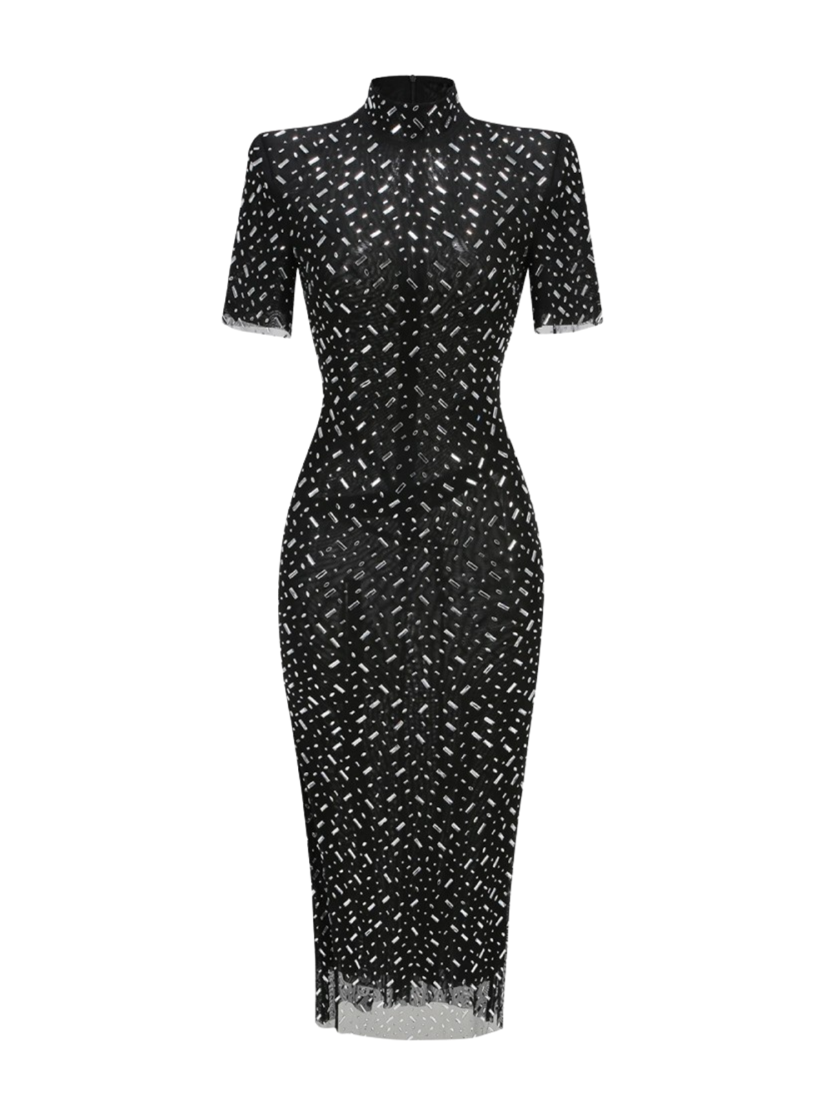 Robe courte à manches courtes en résille diamant 