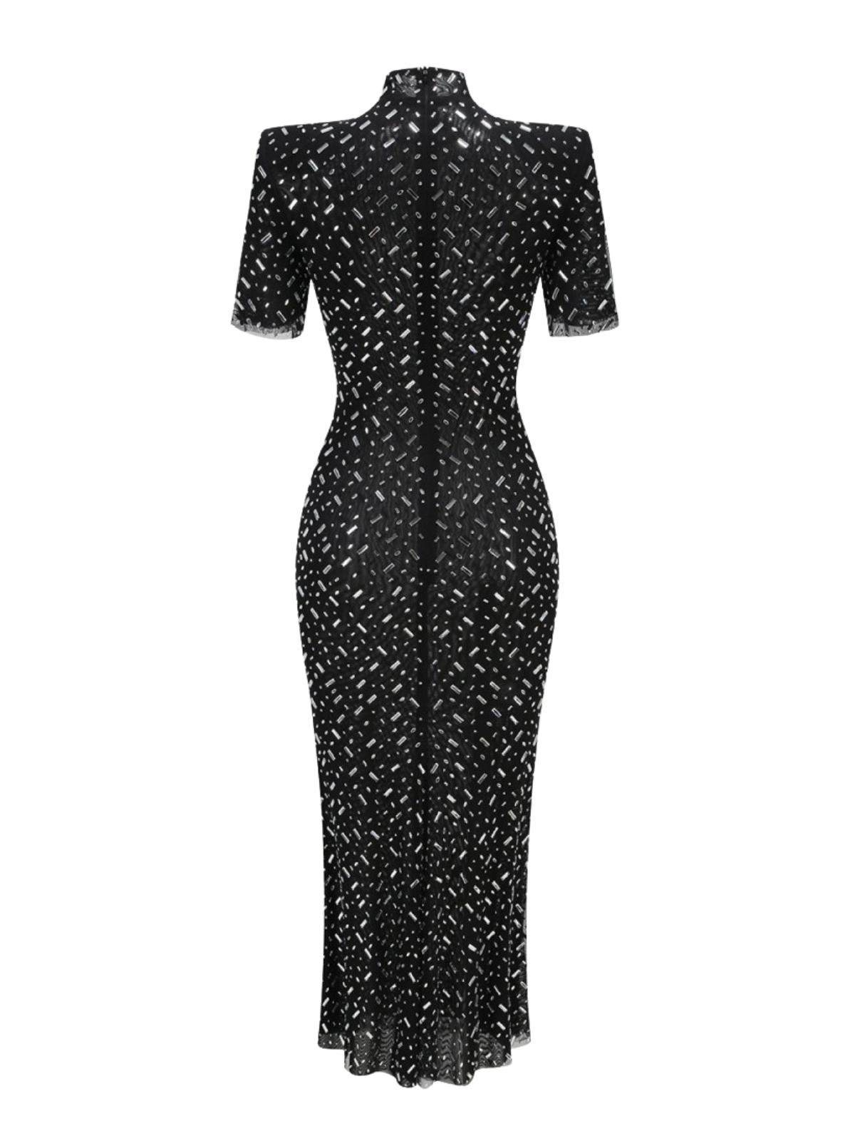 Robe courte à manches courtes en résille diamant 