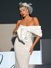 Robe maxi bustier ornée de perles et de nœud 