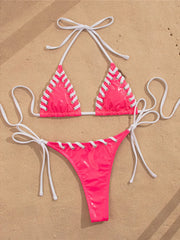 PU Faux Leather Halter Bikini Two-pieces Bikini Set