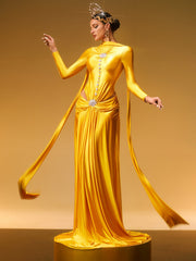 Robe longue maxi en satin cristal à manches longues 