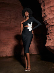 Flower Pearl Cutout Bandage Dress