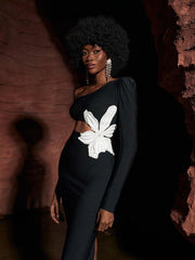 Flower Pearl Cutout Bandage Dress