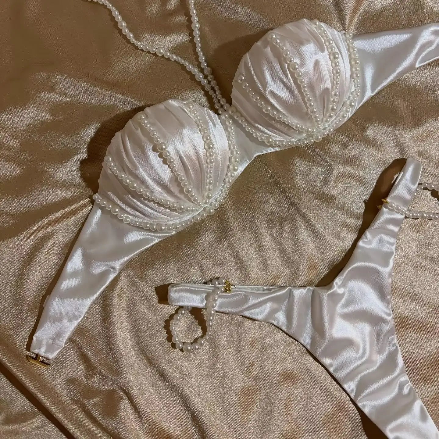 Pearl Bikini Bikini Set High Leg Bathing Suitwear Resort Wear Halter Biquini