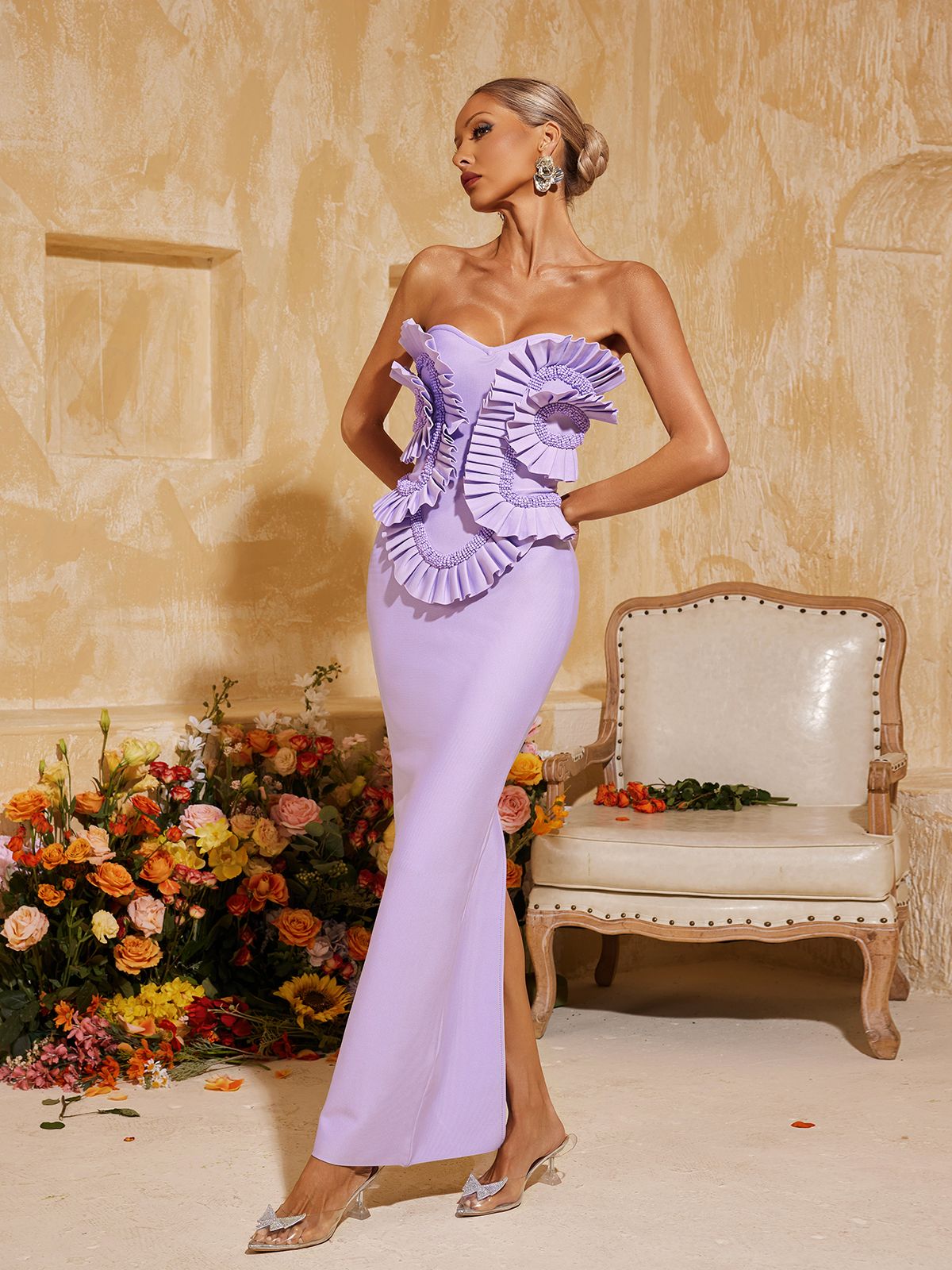 Strapless Ruched Bandage Maxi Dress