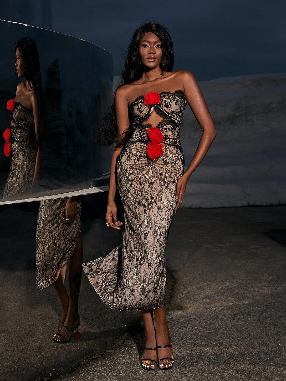 Robe midi en dentelle à fleurs 