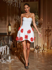 Strapless Flower Bandage Mini Dress In White