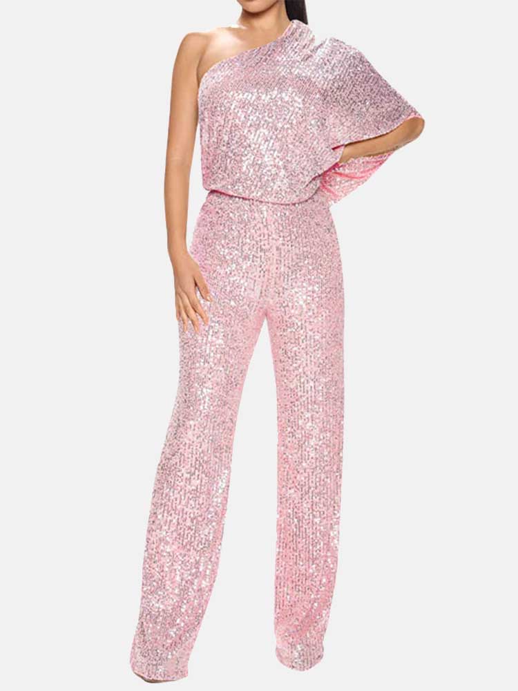 One Shoulder Sequin Jumpsuits